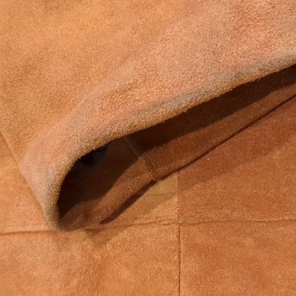 Vintage 70's Long Orange Suede & Fur Jacket Coat Size Large - Picture 6 of 12